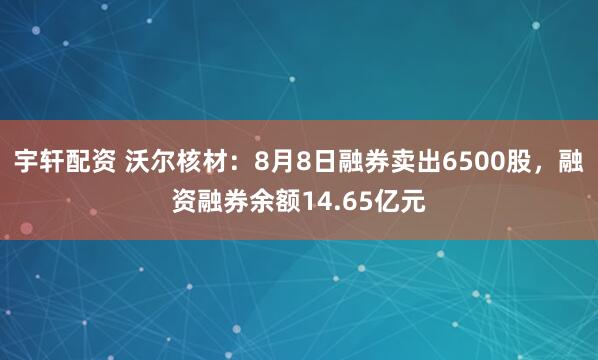 宇轩配资 沃尔核材：8月8日融券卖出6500股，融资融券余额14.65亿元